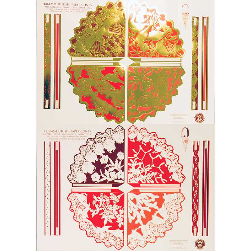 Red christmas paper cones- to cut out