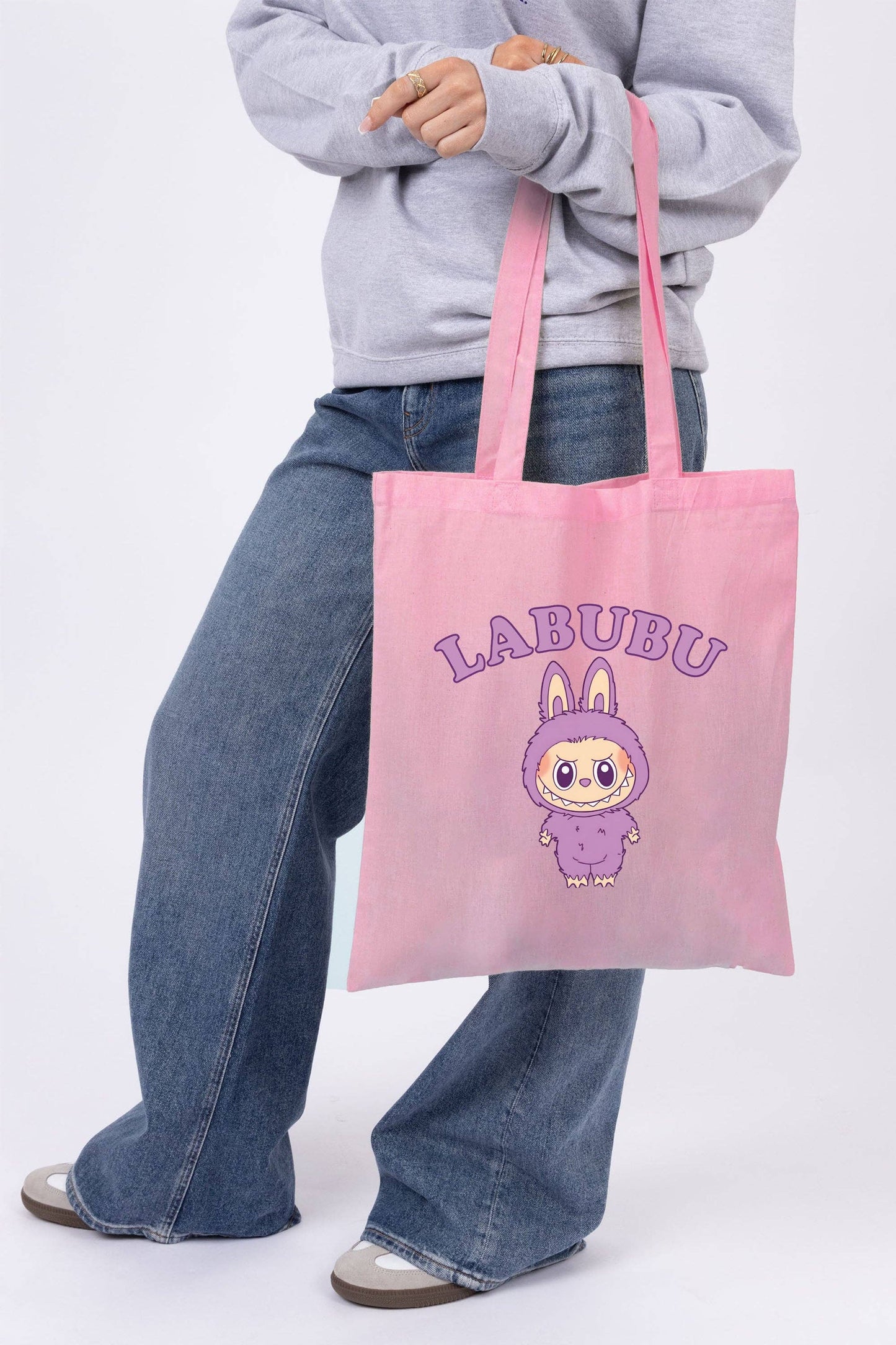 Purple Labubu Printed Cotton Tote Bag
