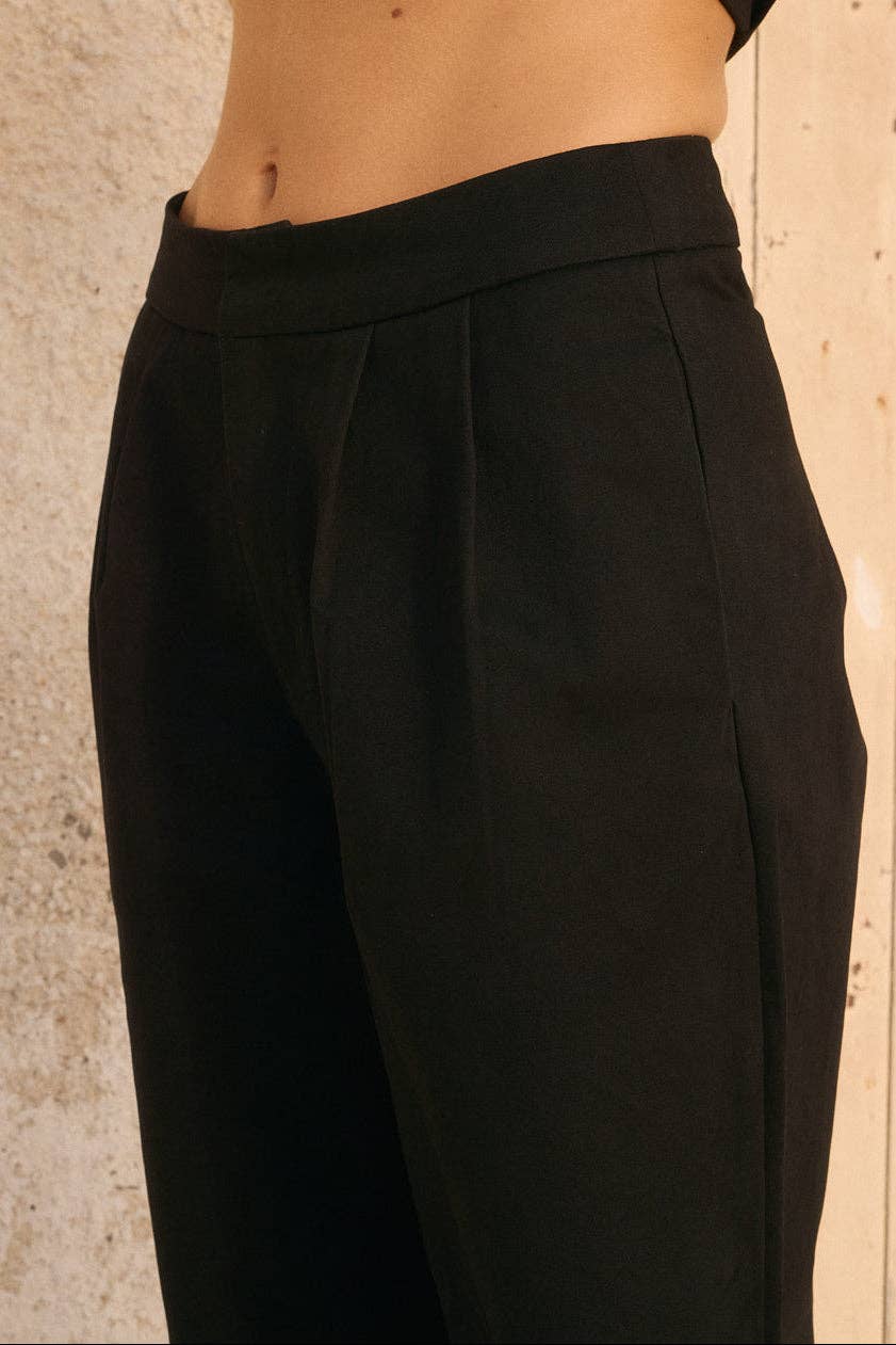 Pleated trousers with piping
