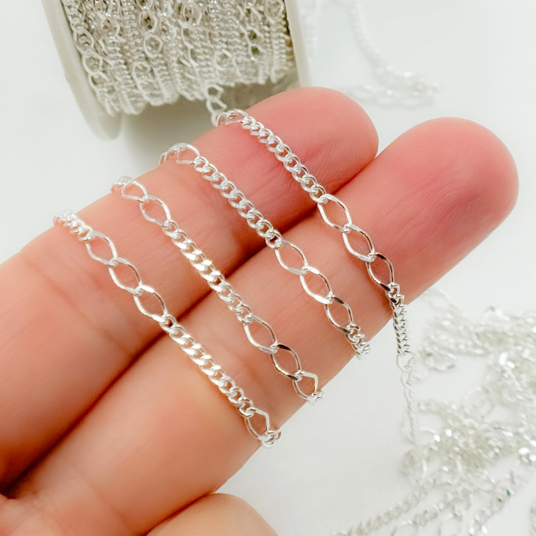 V240SS. Sterling Silver 3 Links Long and Curb Chain