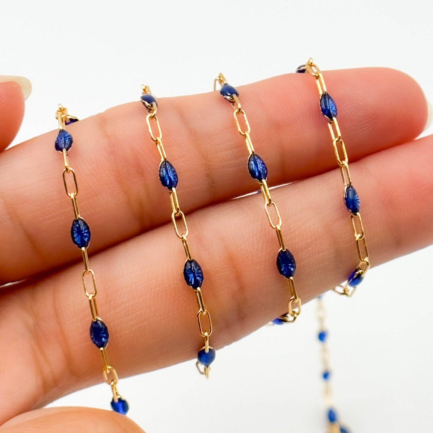 V250-BLGF. 14k Gold Filled Blue Color Enamel Satellite Cable Chain