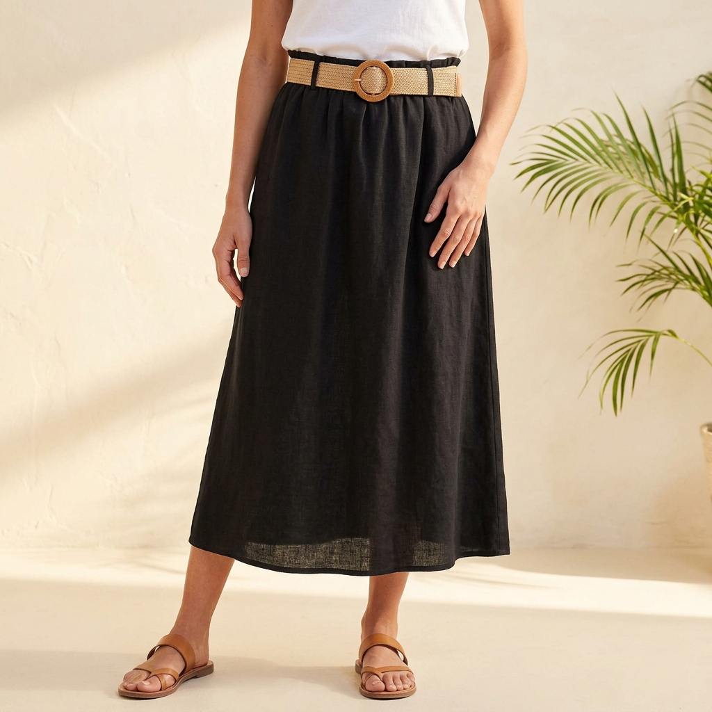 100% linen skirt with belt in many colors midi natural (copy)