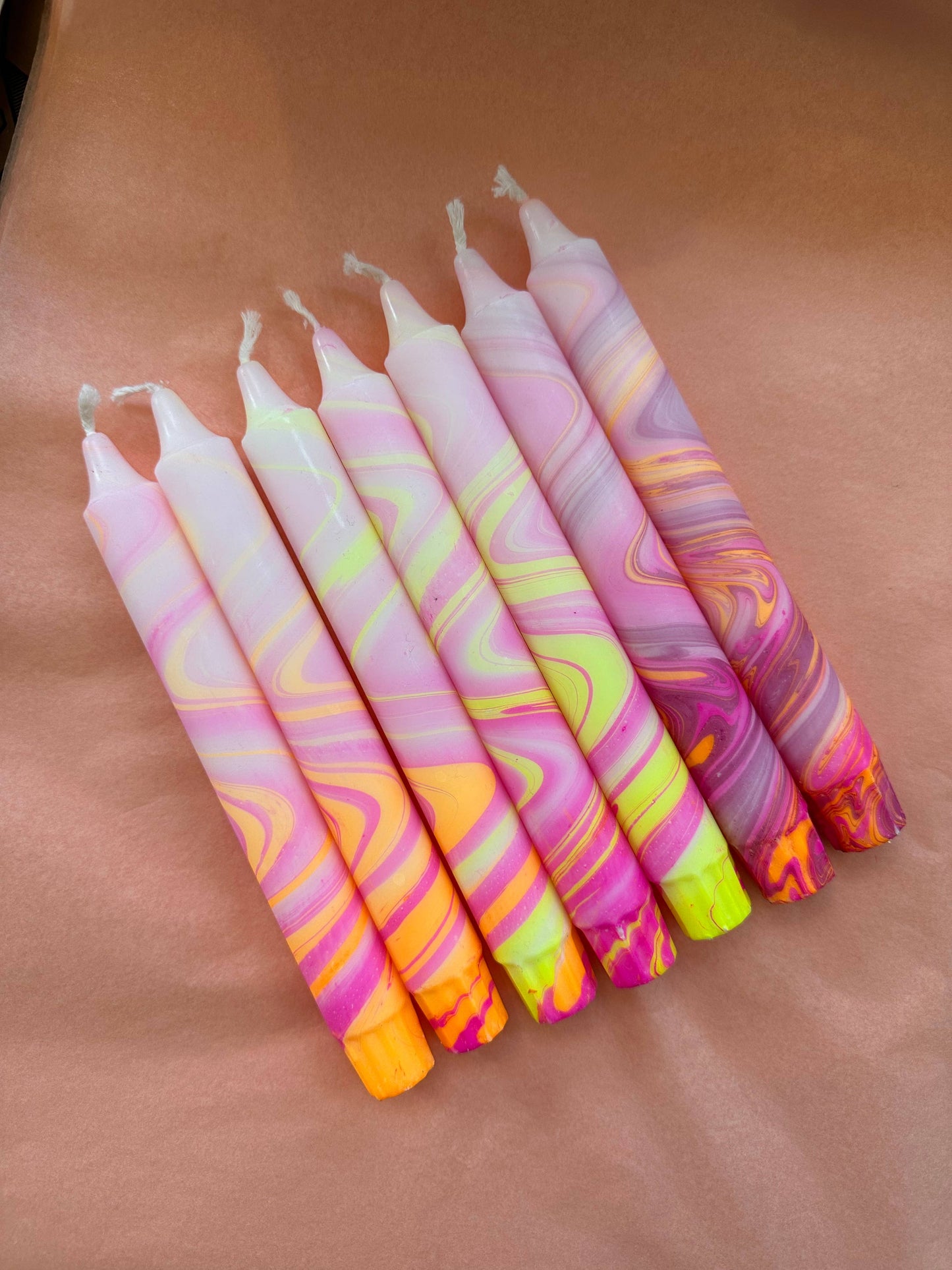 Taper candles - marble neon mix