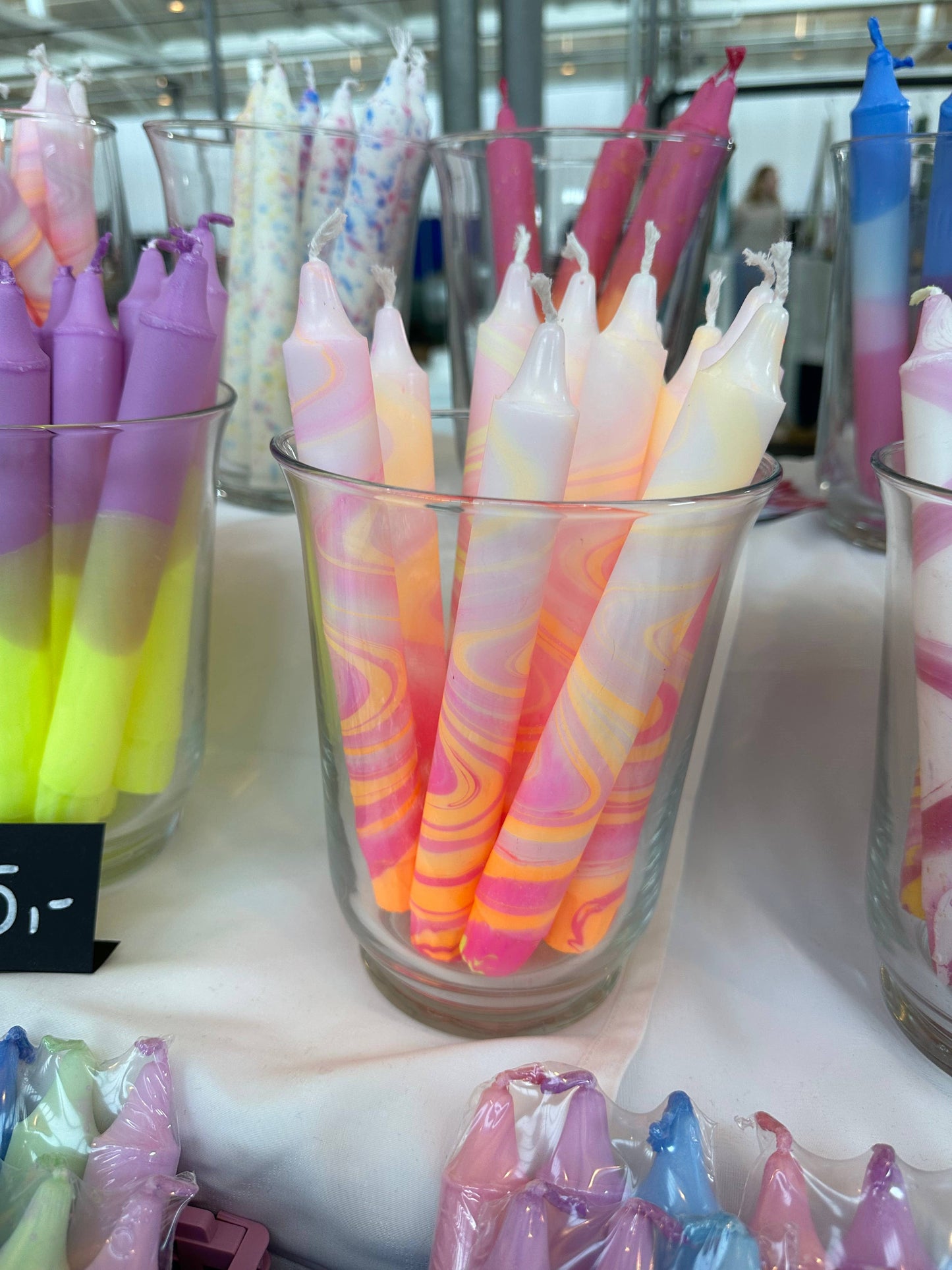 Taper candles - marble neon mix