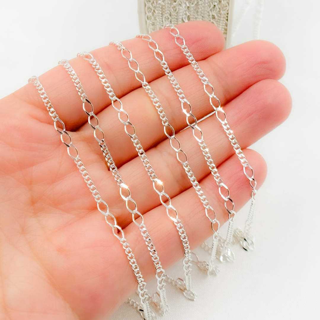V240SS. Sterling Silver 3 Links Long and Curb Chain