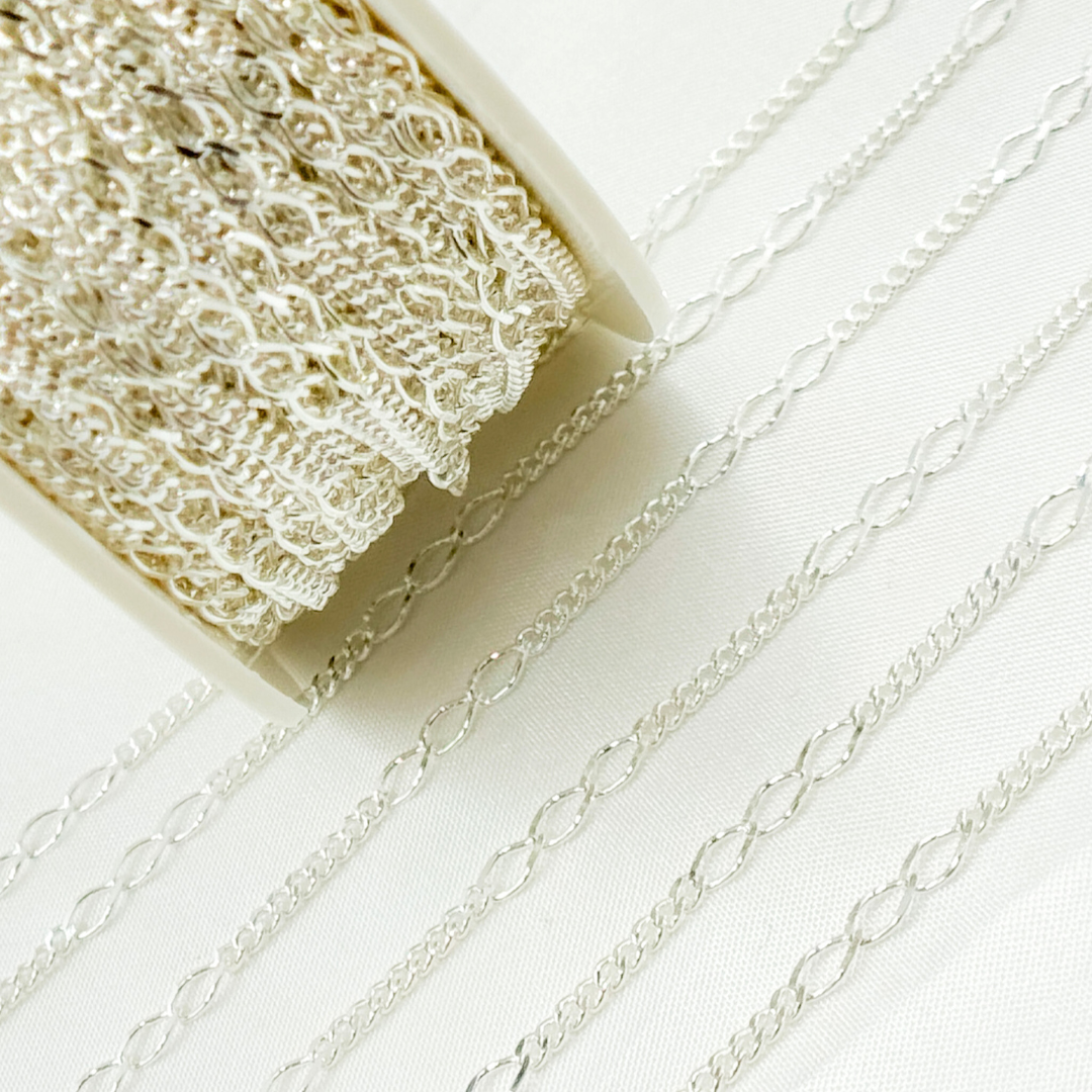 V240SS. Sterling Silver 3 Links Long and Curb Chain