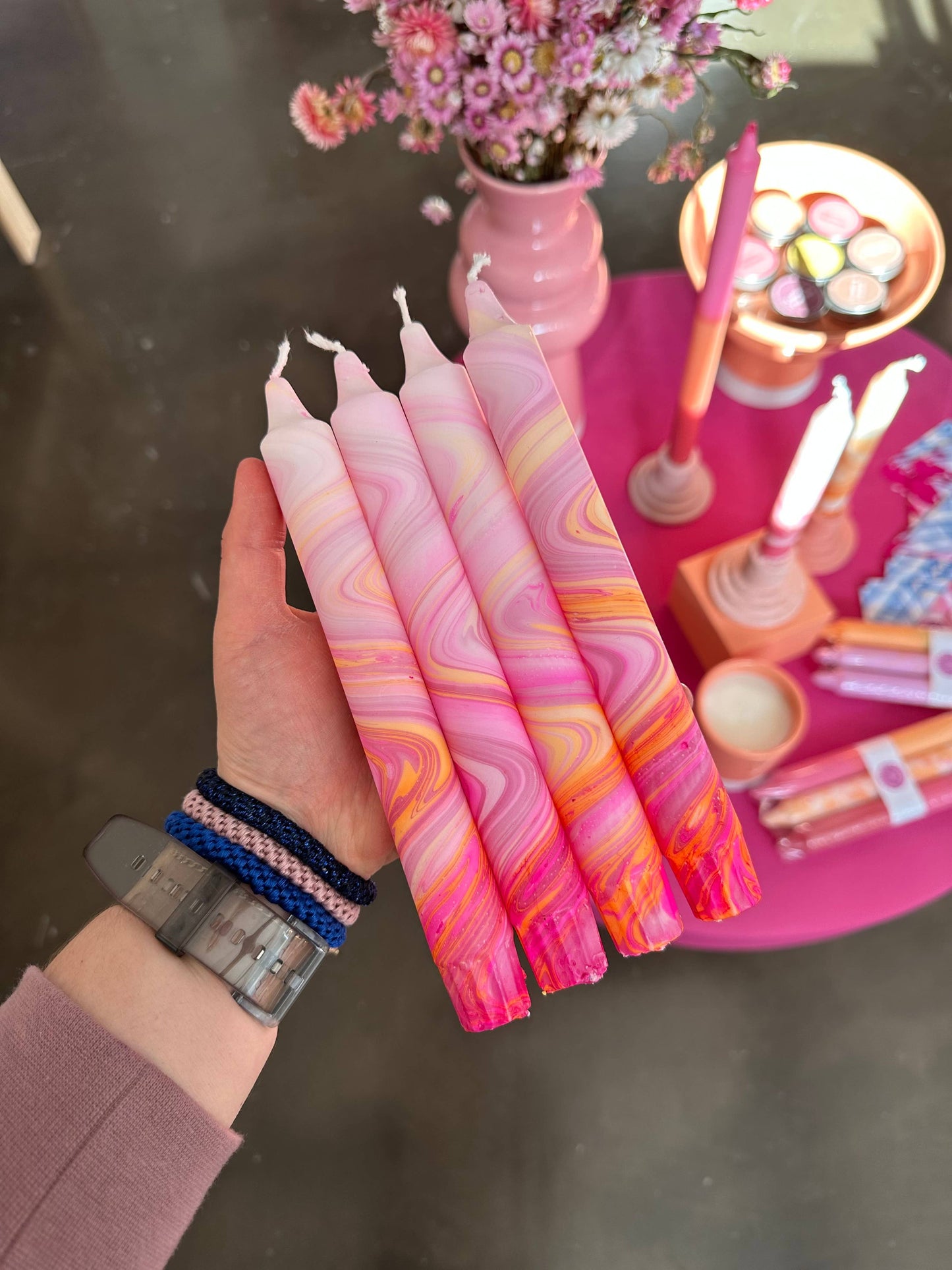 Taper candles - marble neon mix