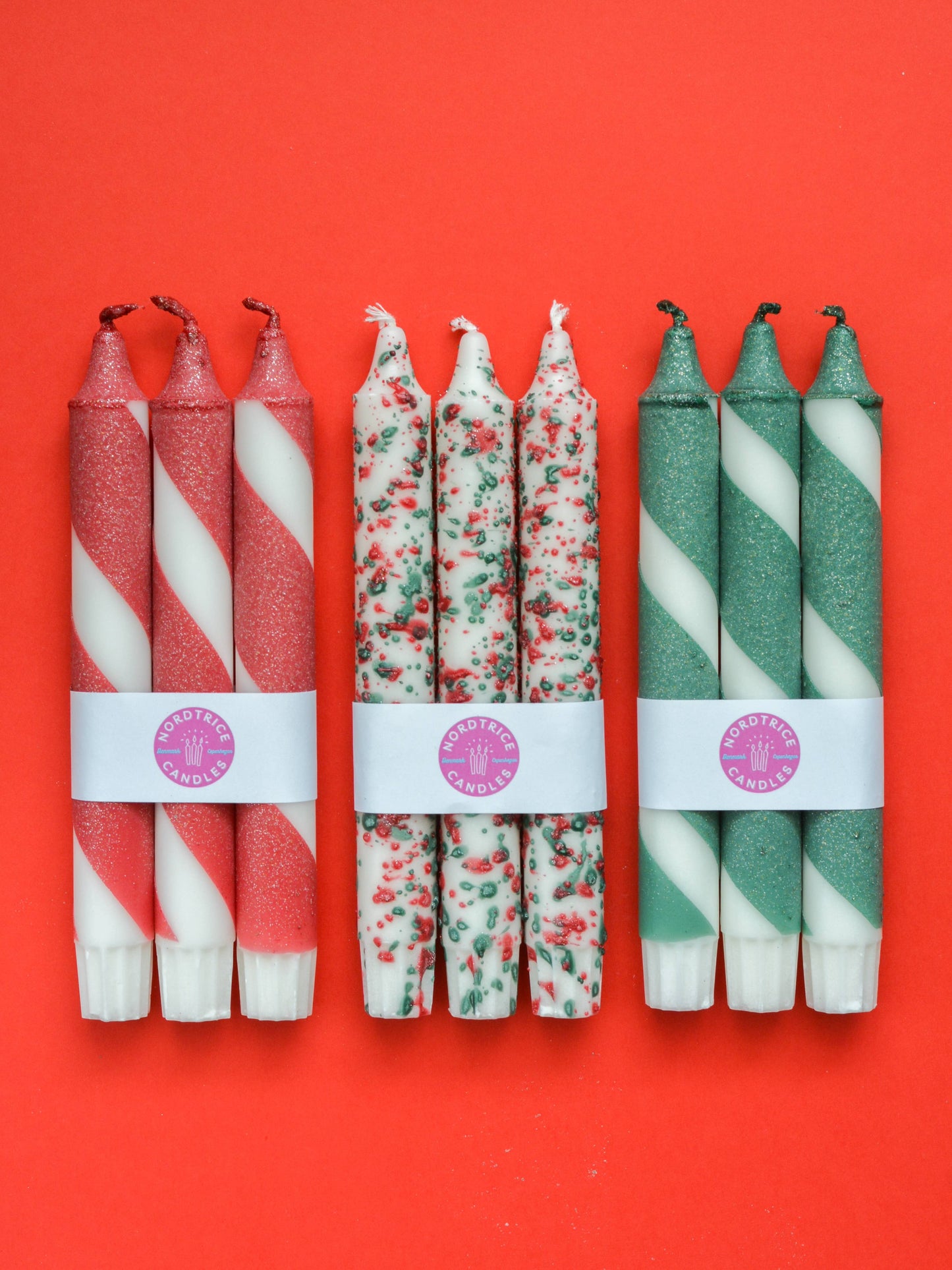 Taper candles- 3 pack/ Candles Christmas Glitter Red