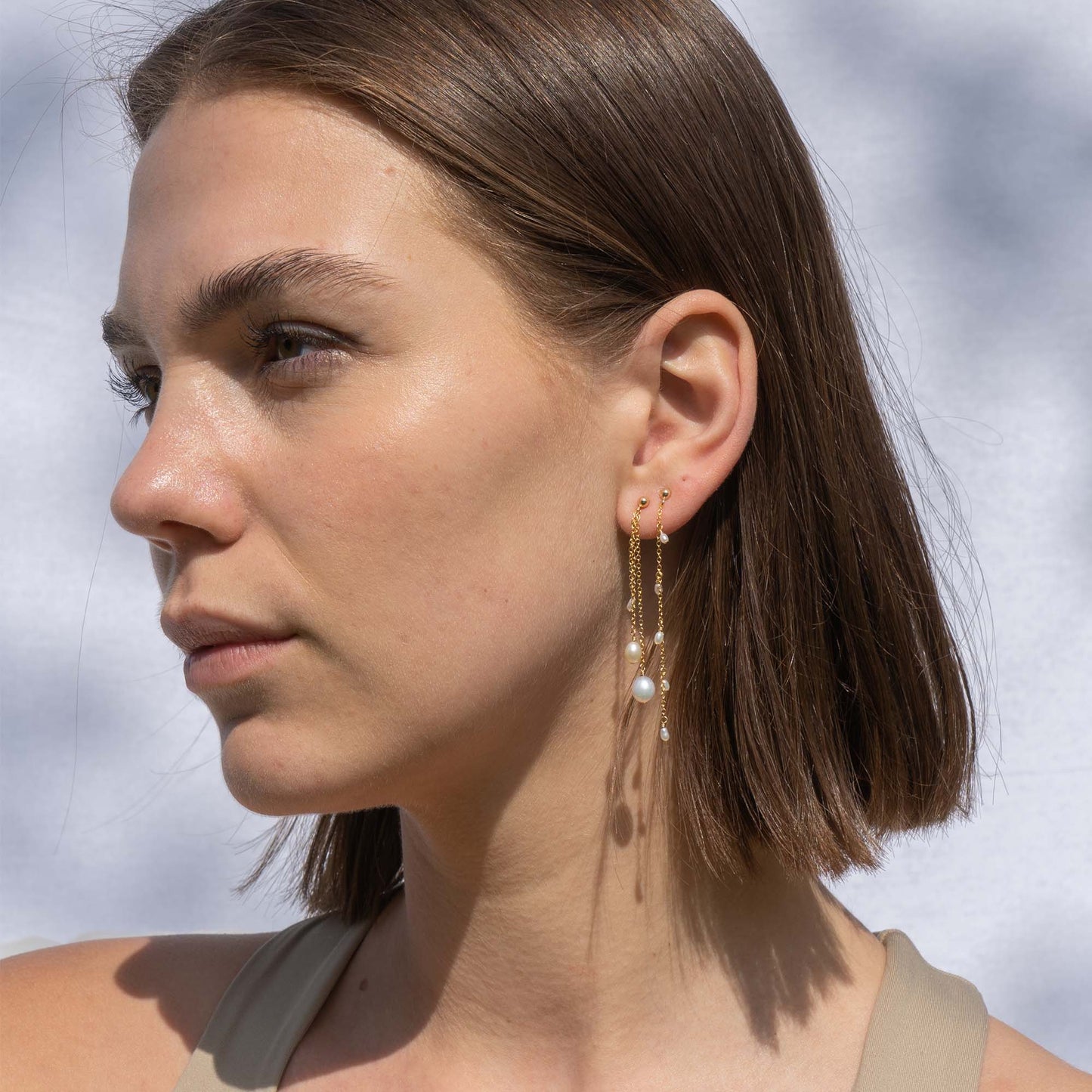 Dangle Pearls gold filled stud earring