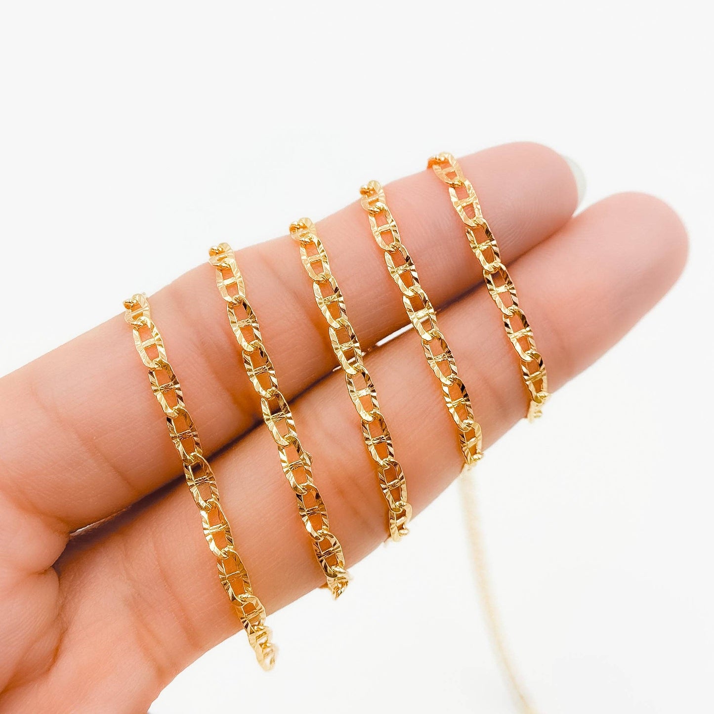 V314GF. 14K Gold Filled Diamond Cut Flat Marina Link Chain