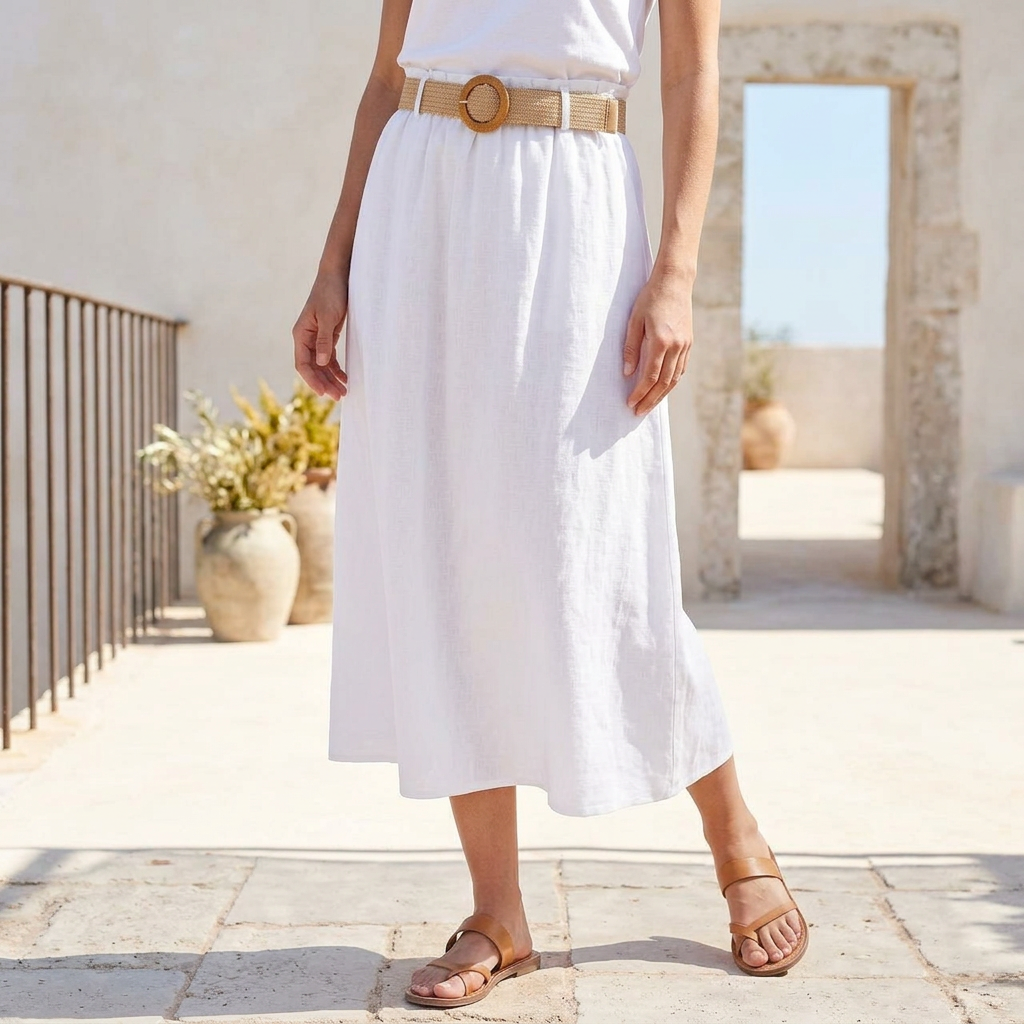 100% linen skirt with belt in many colors midi natural (copy)