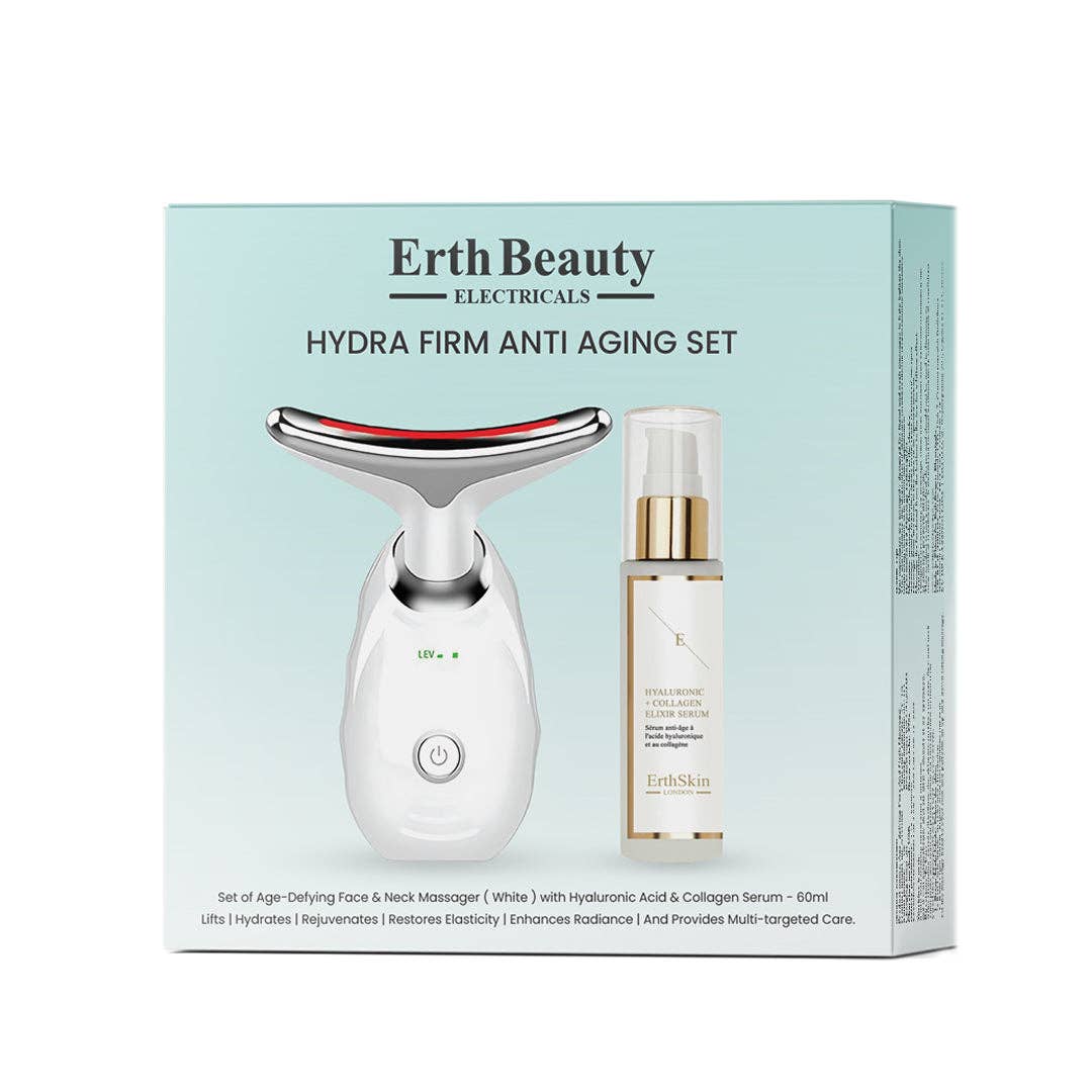 HYDRA FIRM ANTI AGING SET ( AGE -DEFYING FACE AND NECK MASSAGER -  WHITE WITH HA SERUM)