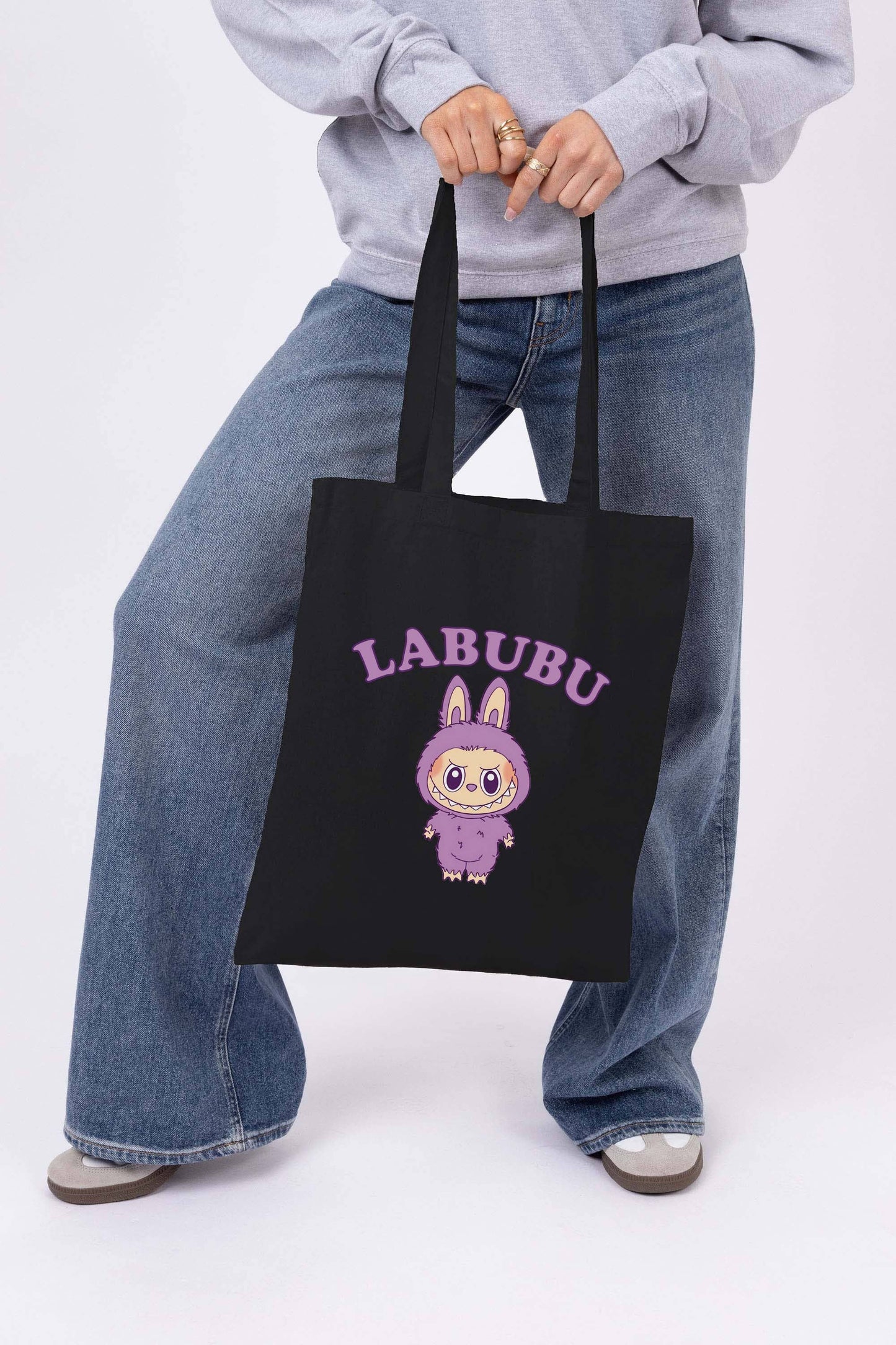 Purple Labubu Printed Cotton Tote Bag