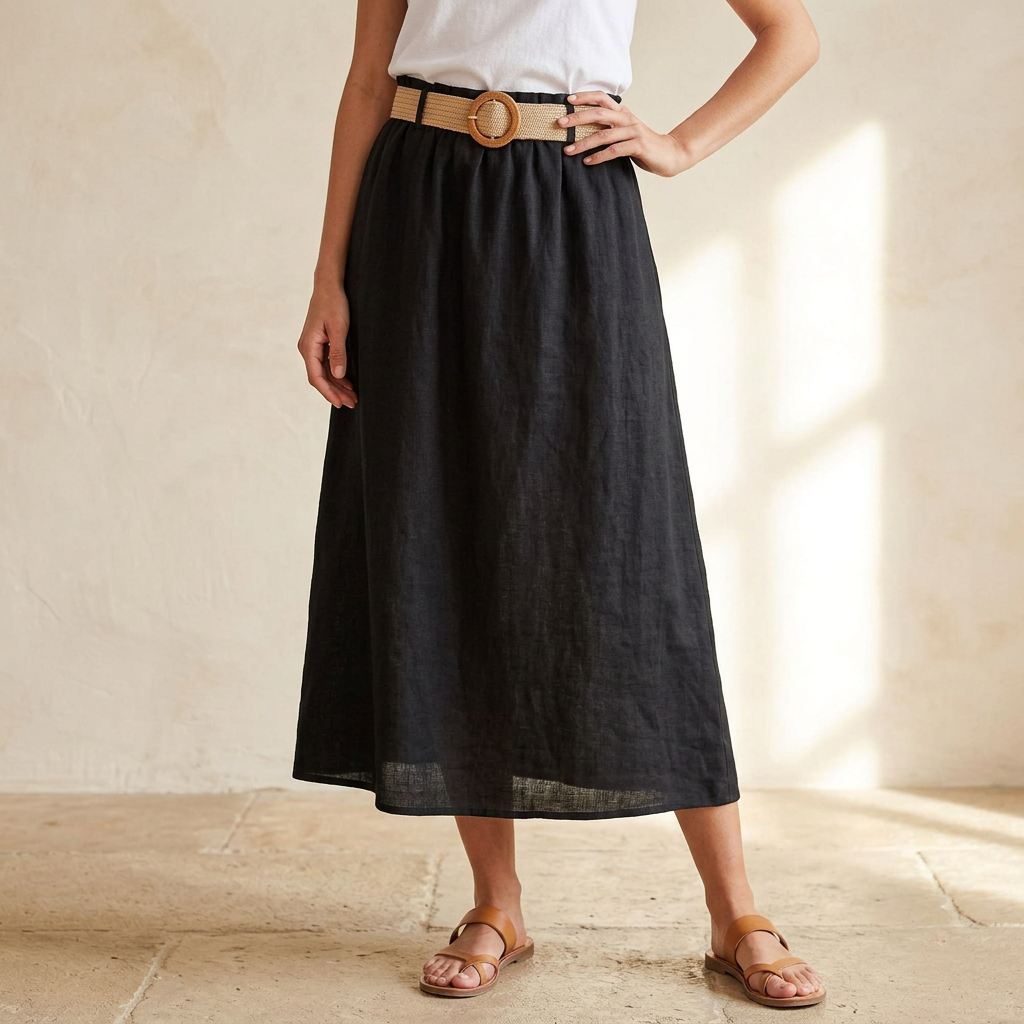 100% linen skirt with belt in many colors midi natural (copy)