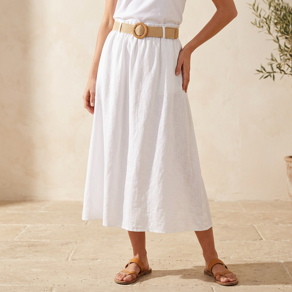 100% linen skirt with belt in many colors midi natural (copy)