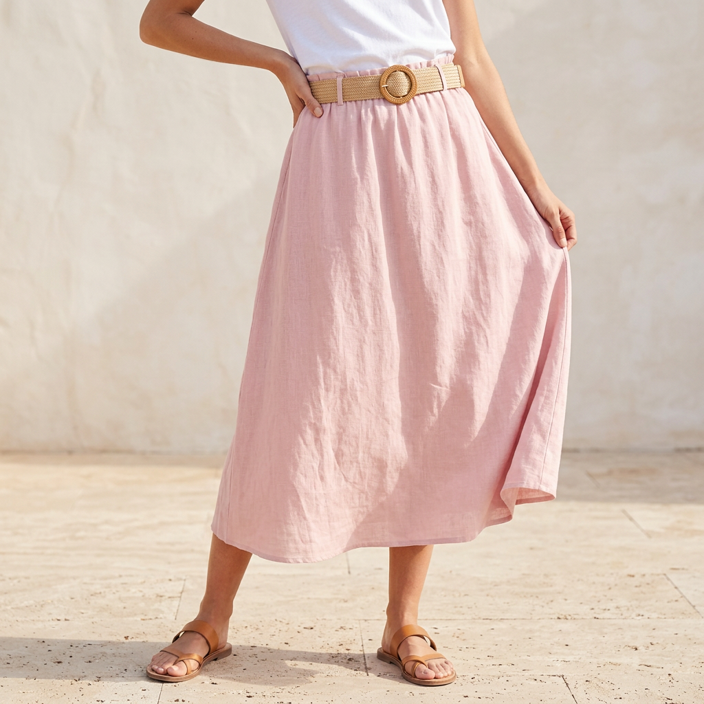 100% linen skirt with belt in many colors midi natural (copy)
