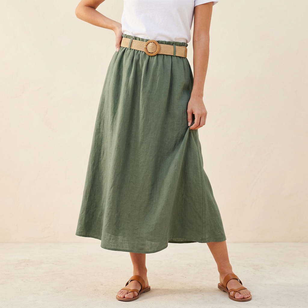 100% linen skirt with belt in many colors midi natural (copy)