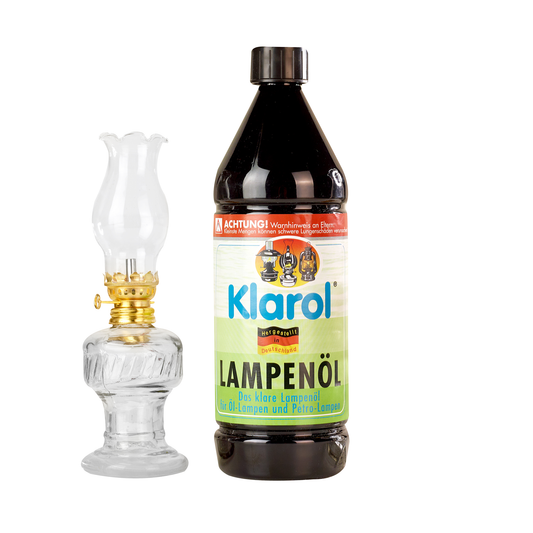 1 x glass oil lamp, 21 cm in a set with 1 litre clear oil