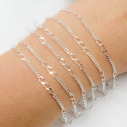 V240SS. Sterling Silver 3 Links Long and Curb Chain