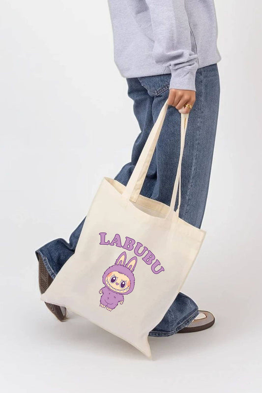 Purple Labubu Printed Cotton Tote Bag