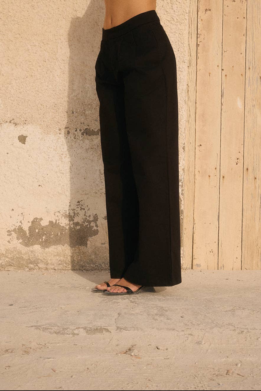 Pleated trousers with piping