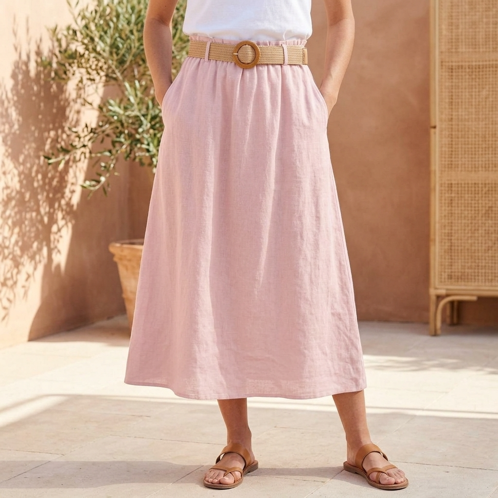 100% linen skirt with belt in many colors midi natural (copy)