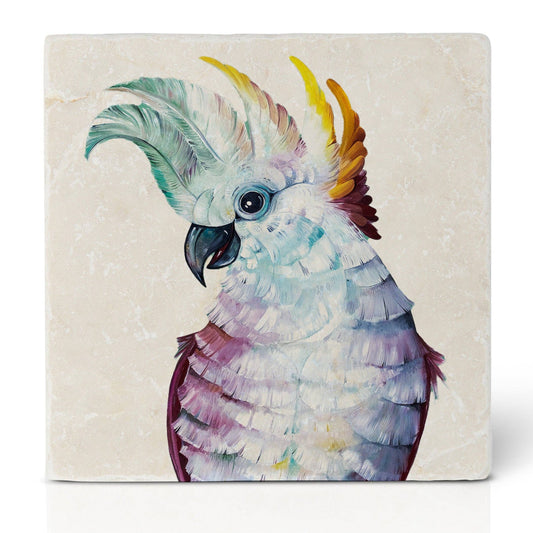 Tile coaster [natural stone] - Cockatoo
