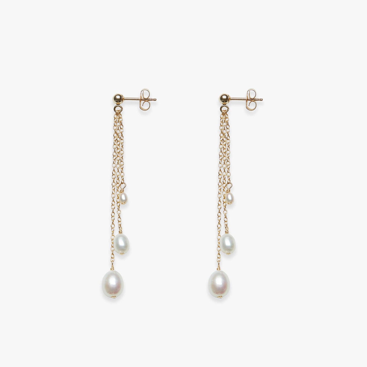Dangle triple pearl stud earring gold filled