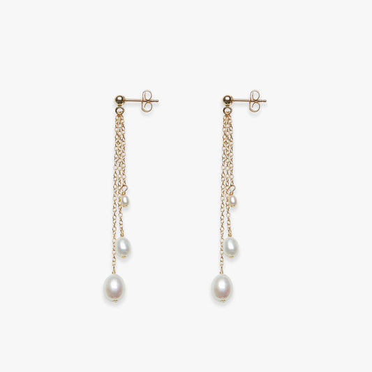Dangle triple pearl stud earring gold filled