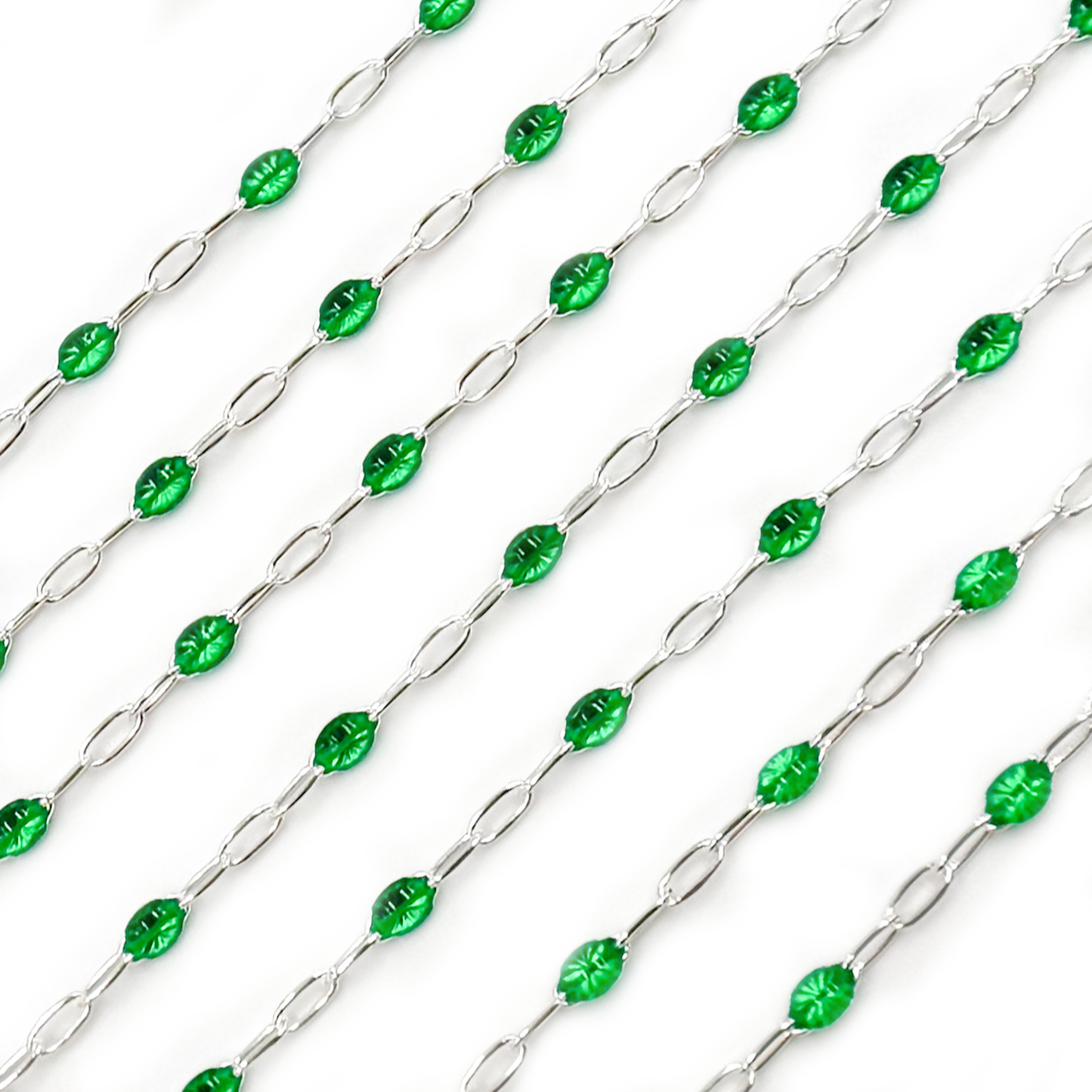 V250GRSS. Sterling Silver Green Color Enamel Chain