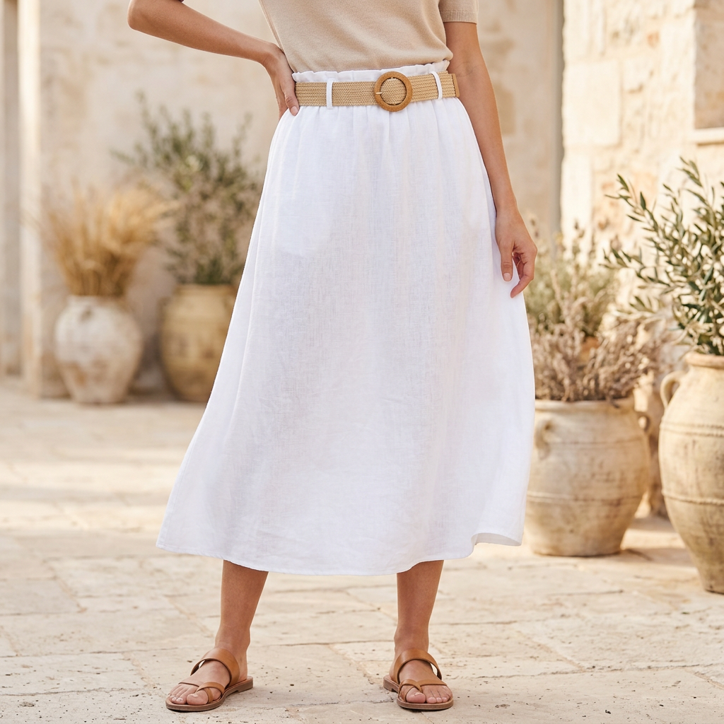 100% linen skirt with belt in many colors midi natural (copy)