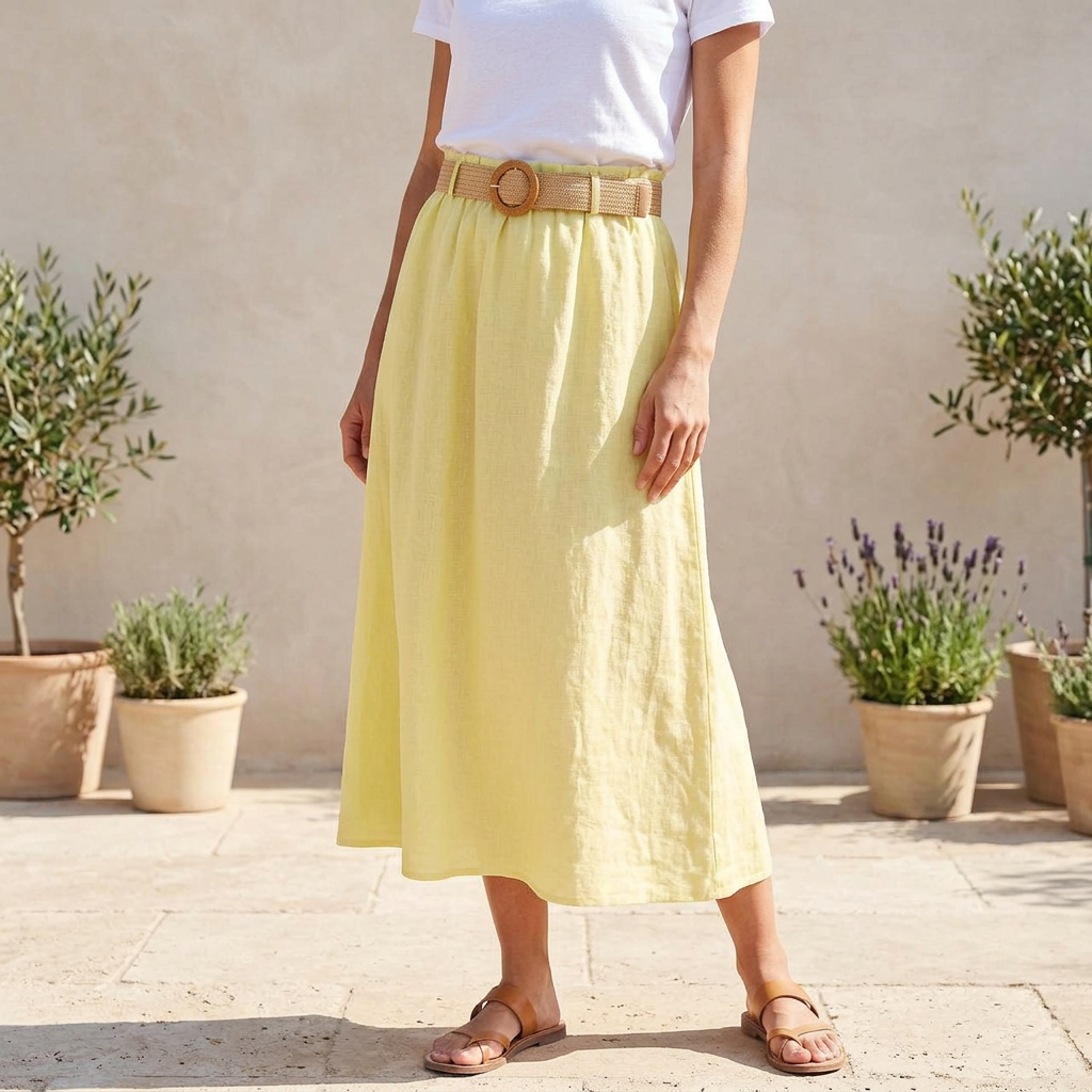 100% linen skirt with belt in many colors midi natural (copy)