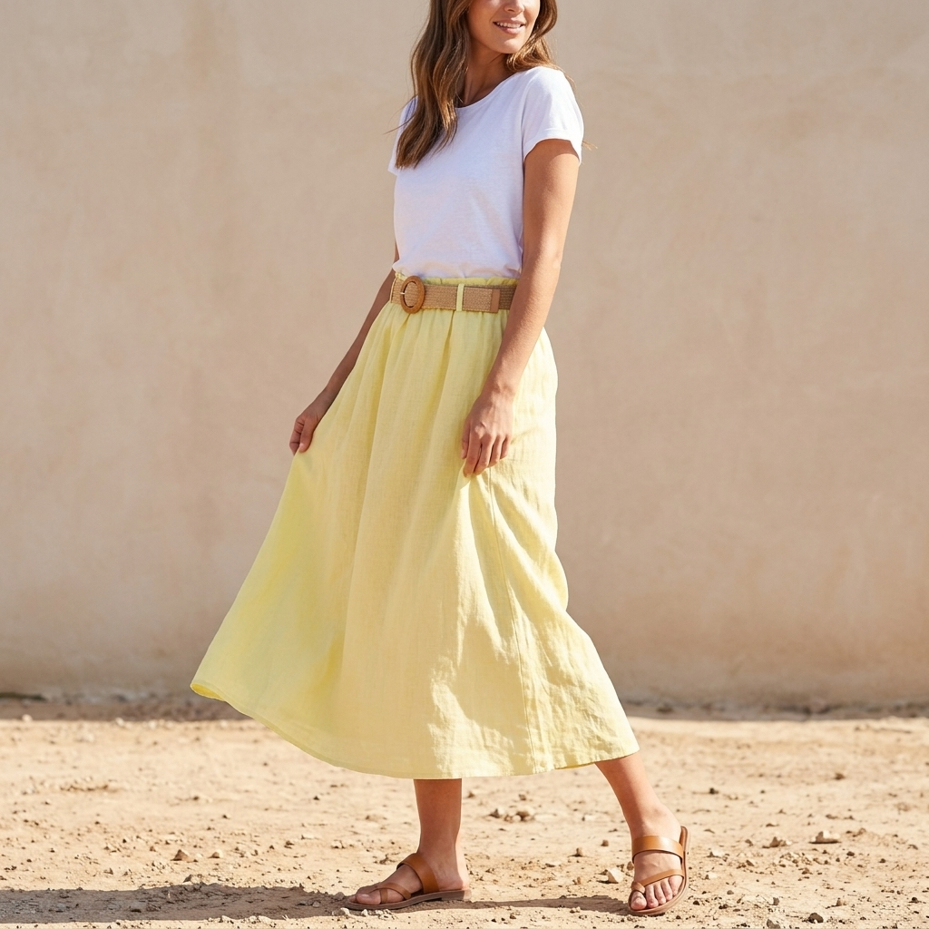 100% linen skirt with belt in many colors midi natural (copy)