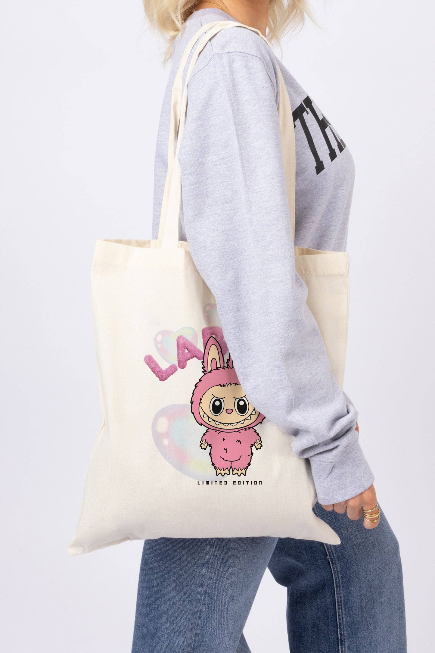 Cute Labubu Printed Cotton Tote Bag